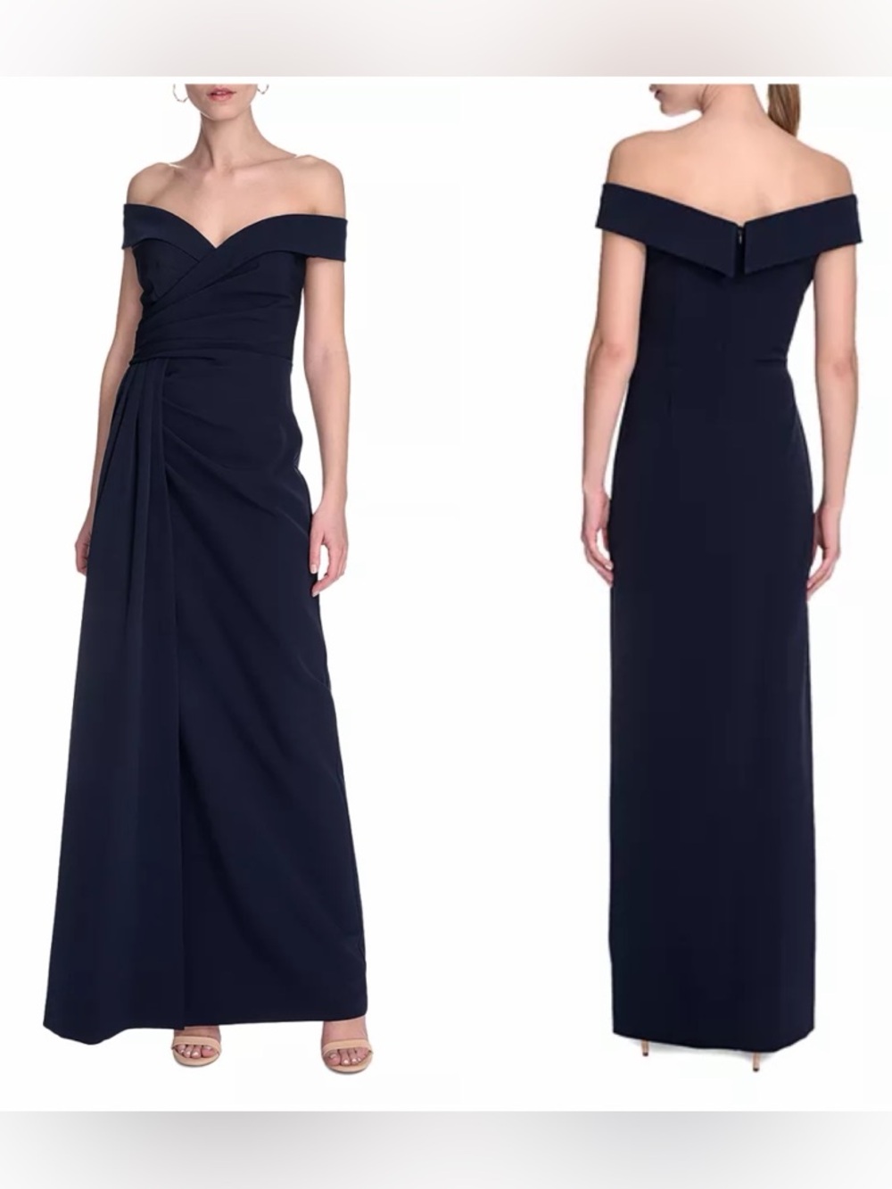 Eliza J Portrait Off-the-Shoulder Drape Gown Navy Blue Size 10